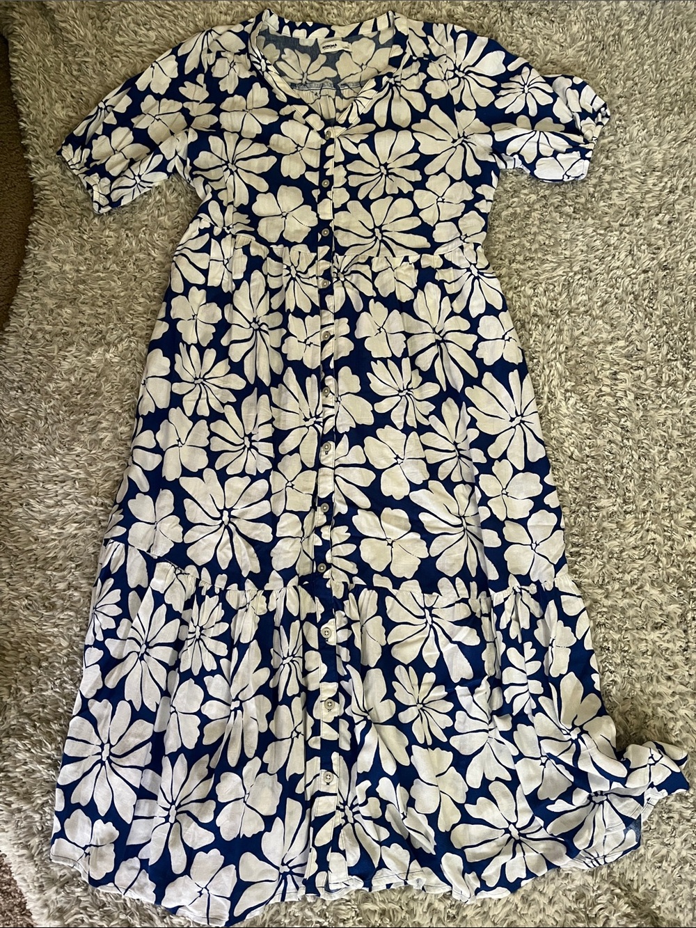 Sonoma Navy and White Floral Button-Front Dress